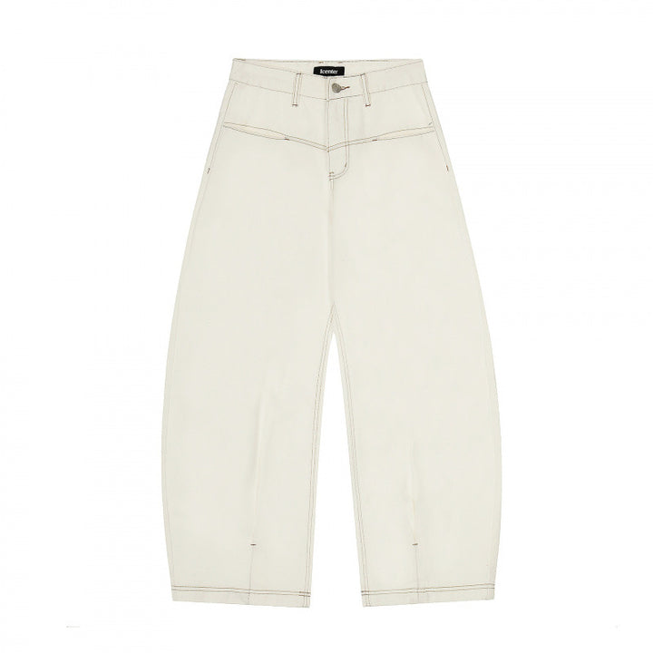 Damen Weite Cropped Ballon-Jeans mit hohem Bund und sichtbaren Kontrastnähten Echo Archiv