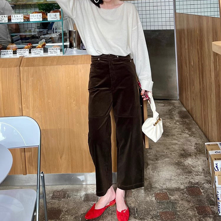 Damen Weite Cordhose mit hoher Taille, Cropped-Bein und Eingrifftaschen Echo Archiv