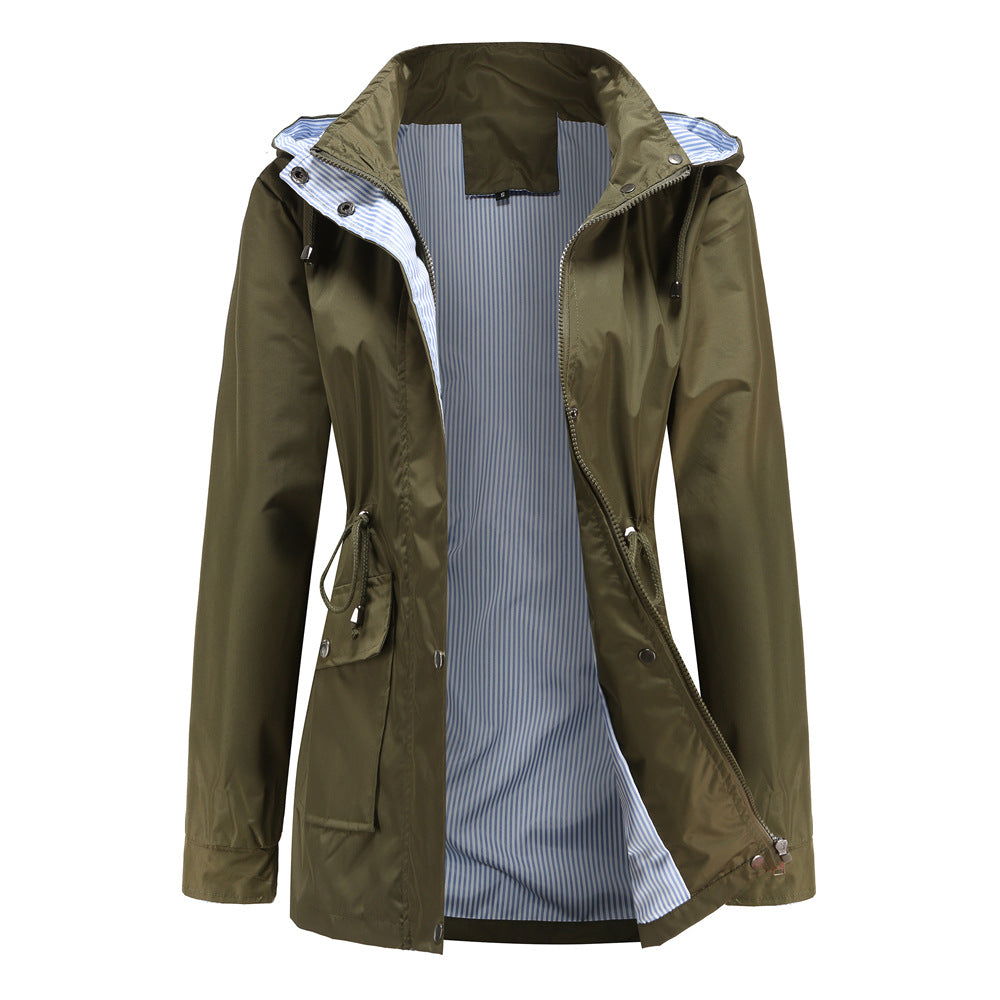 Damen nan leichte wasserdichte Regenjacke mit Kapuze und Taillenzug Echo Archiv