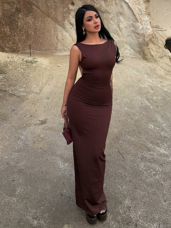 Damen körperbetontes Maxikleid mit schönem U-Boot-Ausschnitt und bequemen Tragekomfort Echo Archiv
