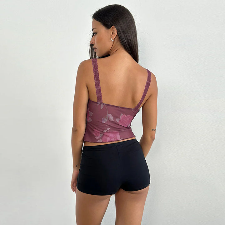 Damen Spitzen-Crop-Top mit floralen Motiven Echo Archiv