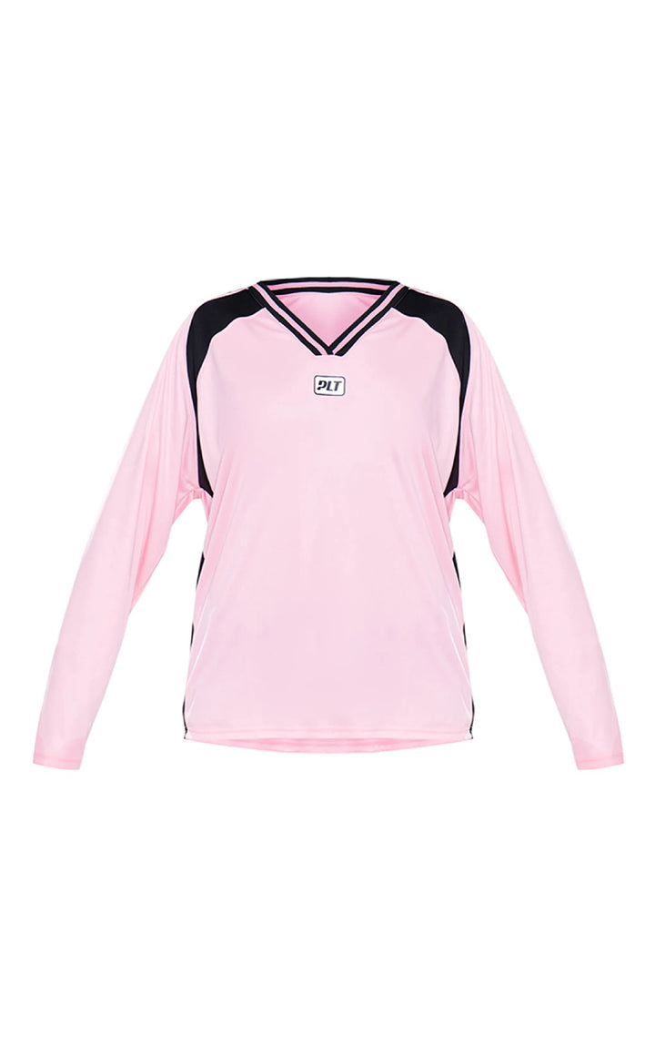 Herren Langarm-Sporttrikot im Oversize-Schnitt mit V‑Ausschnitt und Kontrastpaneelen – Marzano