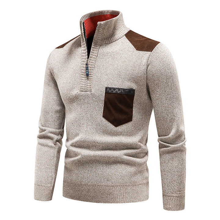Herren hochwertiger Strickpullover mit modernem Reißverschluss und praktischer Brusttasche Echoarchiv