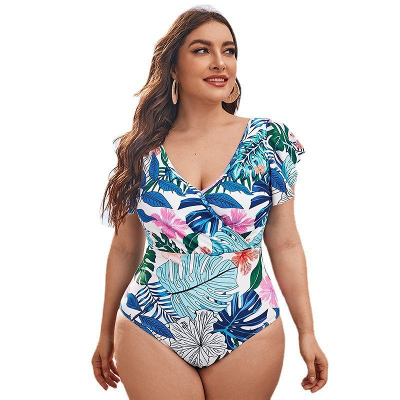 Damen Eleganter Badeanzug mit floralen Rüschendetails Echo Archiv