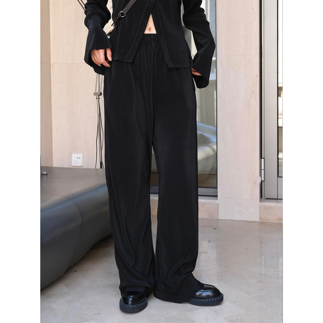 Damen Weite Palazzo‑Hose aus geripptem Feinstrick mit Elastbund Echoarchiv