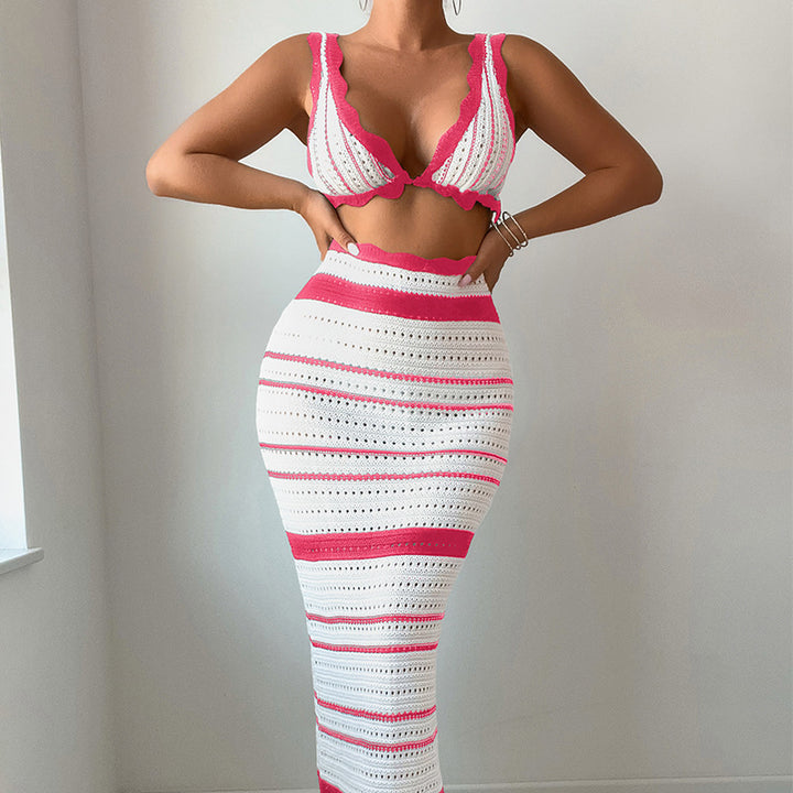 Damen Häkel-Crop-Top und Maxirock Set Echo Archiv