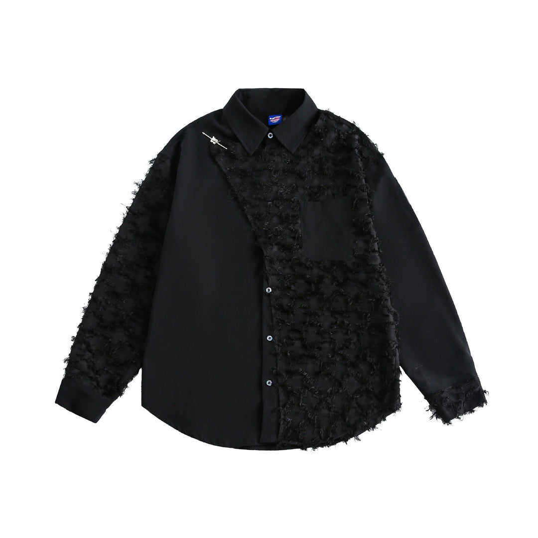 Damen Blusen-Overshirt mit flauschiger Fransenstruktur und Kentkragen Echoarchiv