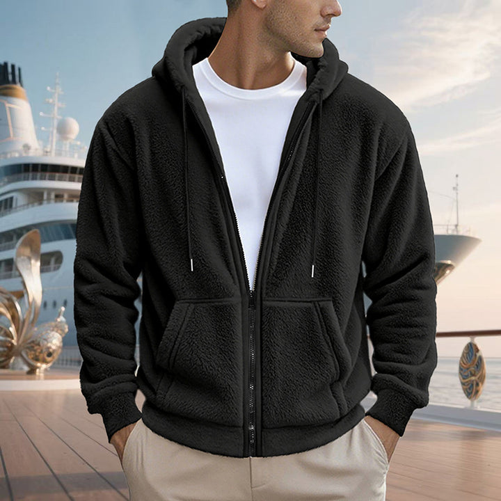 Herren Teddy-Fleece-Kapuzenjacke mit durchgehendem Reißverschluss und Kängurutaschen Echoarchiv