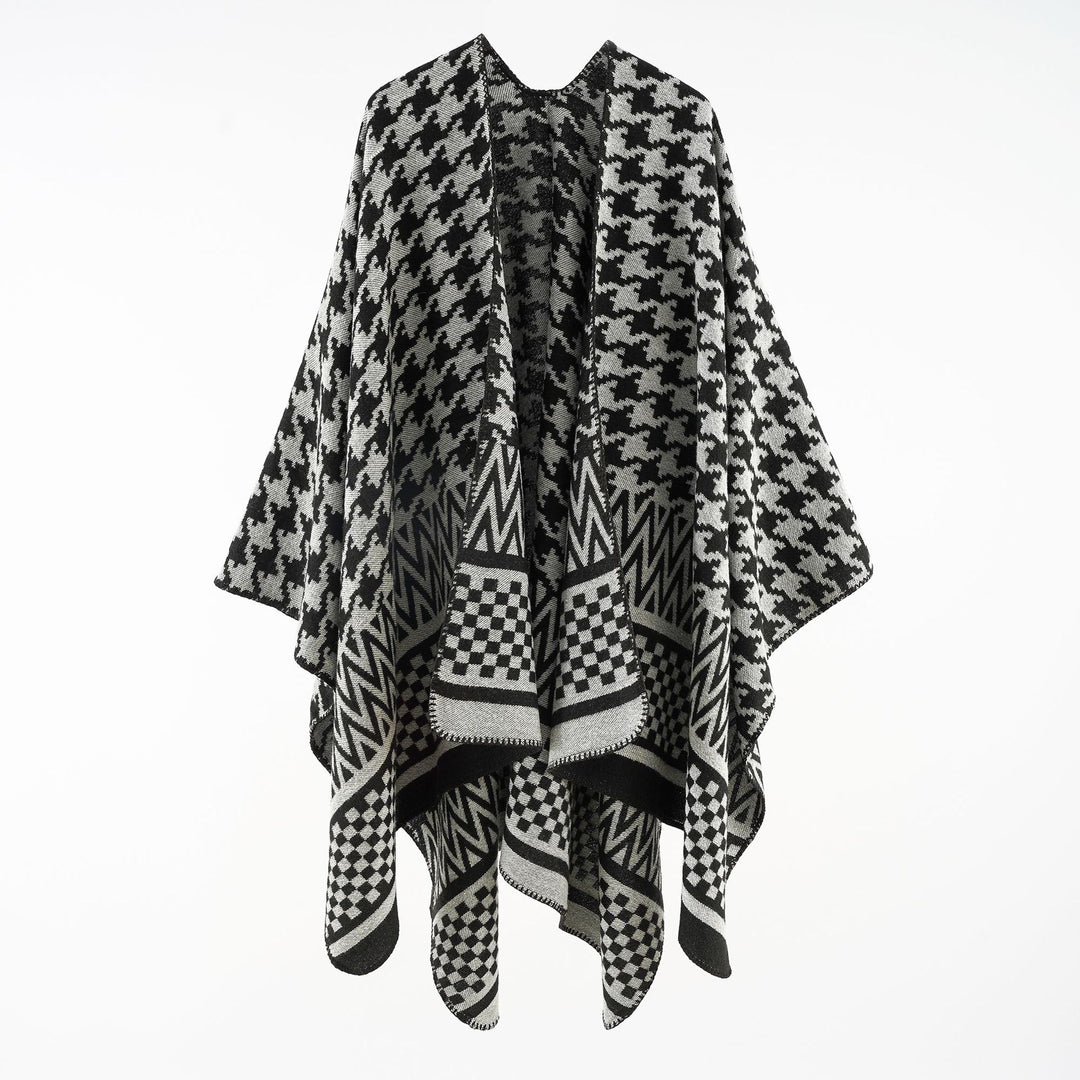 Damen Jacquard-Capeponcho mit Hahnentritt- und Geometriemuster Echo Archiv