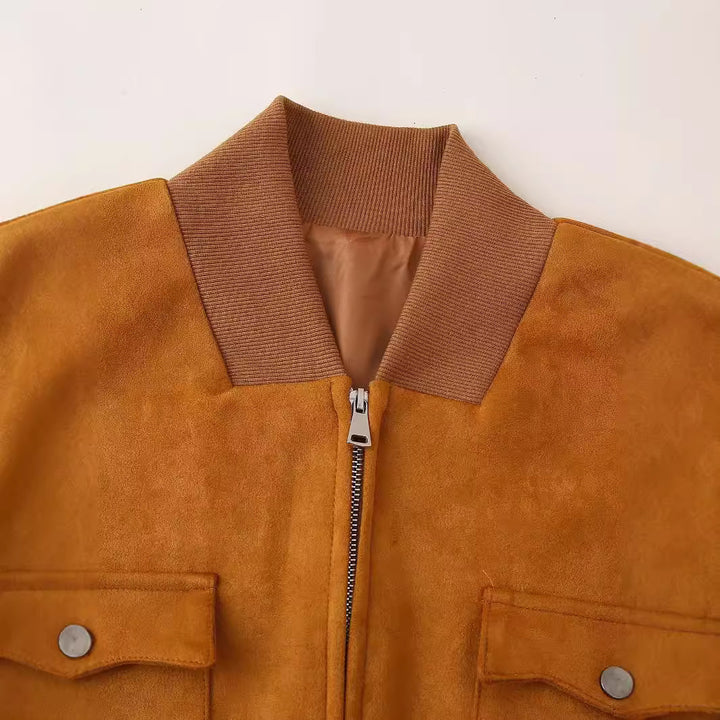 Damen nan kastiger Velours-Bomber mit Brustklappen, verdecktem Reißverschluss und Rippbündchen Echo Archiv