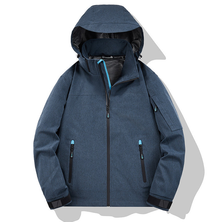 Herren Wetterresistente Softshell-Outdoorjacke mit Kapuze, hohem Kragen und verschweißten Nähten Echo Archiv