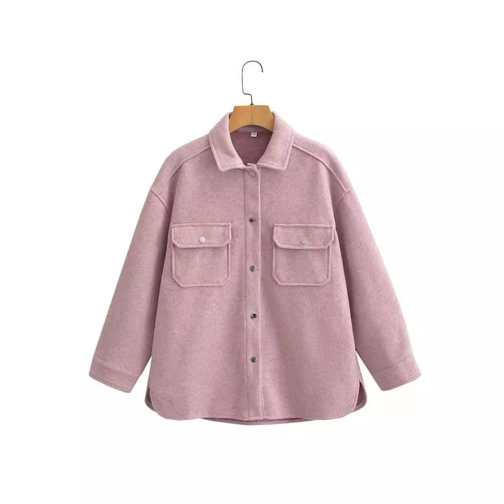 Damen Oversized Teddy-Hemdjacke mit Druckknopfverschlüssen und aufgesetzten Brusttaschen Echo Archiv