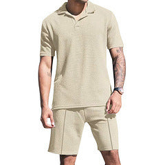 Herren Freizeit Polo-Shorts-Set aus atmungsaktivem Stoff mit Struktur Echoarchiv