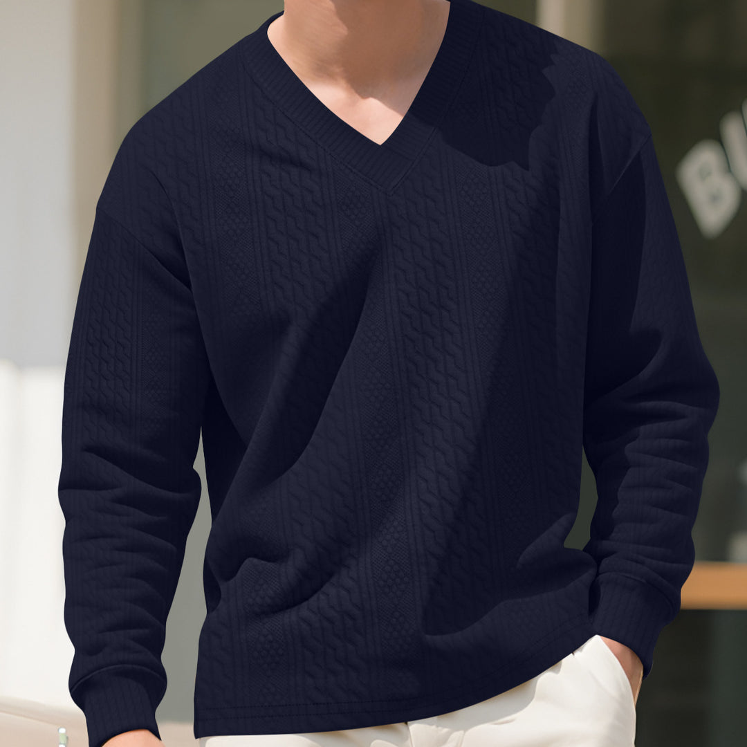Herren nan strukturierter V-Ausschnitt Strickpullover mit Kabel- und Wabenmuster Echo Archiv