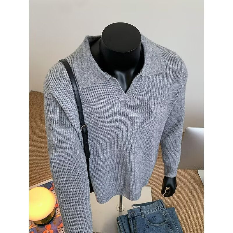 Herren Struktur-Strickpullover mit Polokragen und V‑Schlitz Echo Archiv