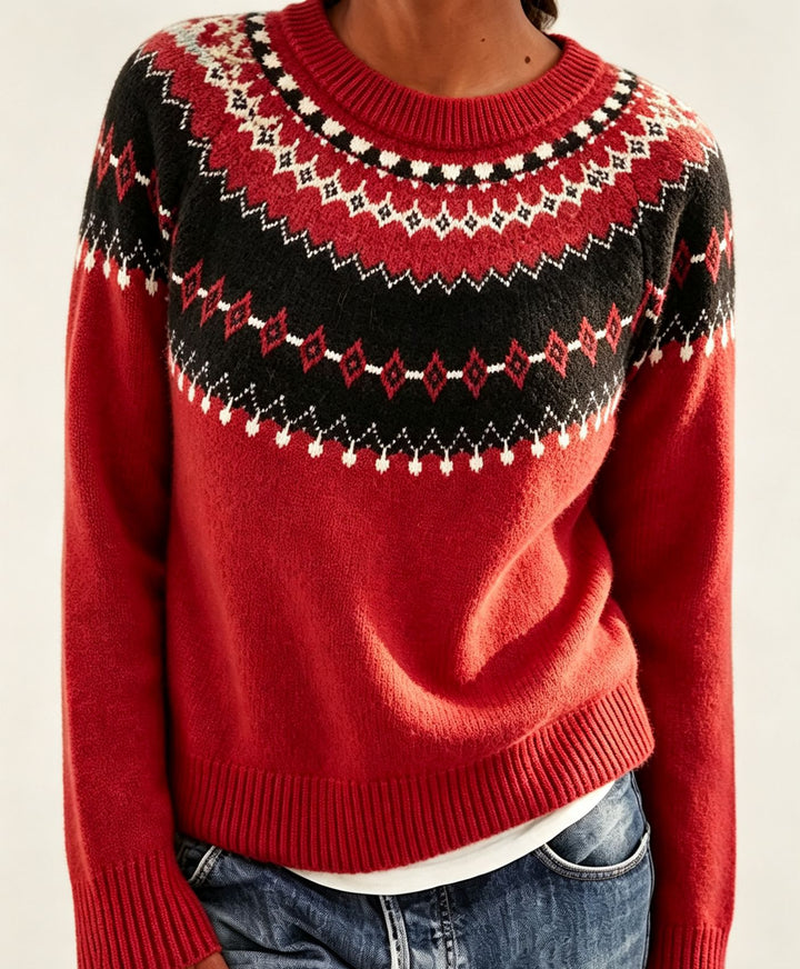 Damen Rundhalsausschnitt Norweger-Pullover mit Fair-Isle-Jacquard – Mavelle