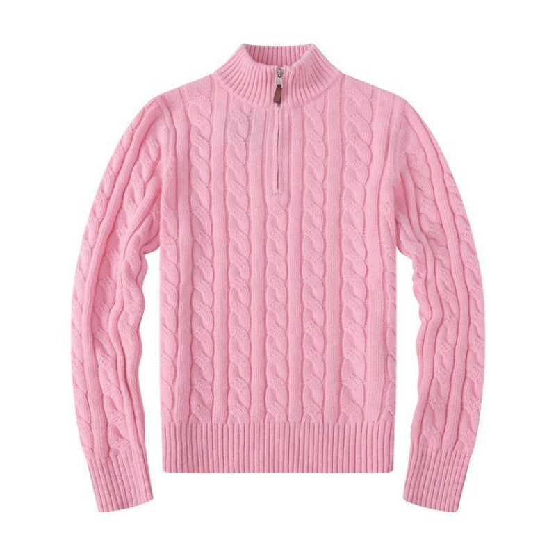 Herren Kabelstrickpullover mit Halbzip und Stehkragen aus weicher Kaschmirmischung – Norvane