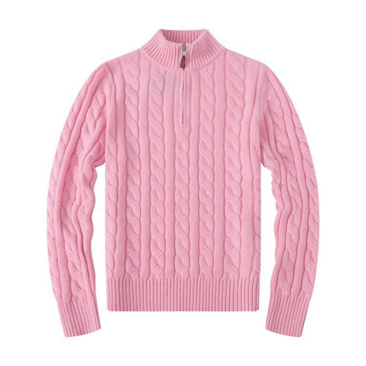 Herren Kabelstrickpullover mit Halbzip und Stehkragen aus weicher Kaschmirmischung – Norvane
