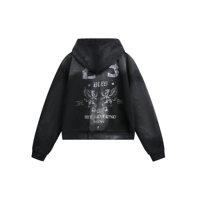 Unisex Kapuzenzipjacke im urbanen Graffiti‑Print mit Kängurutasche und Boxy‑Schnitt Echoarchiv