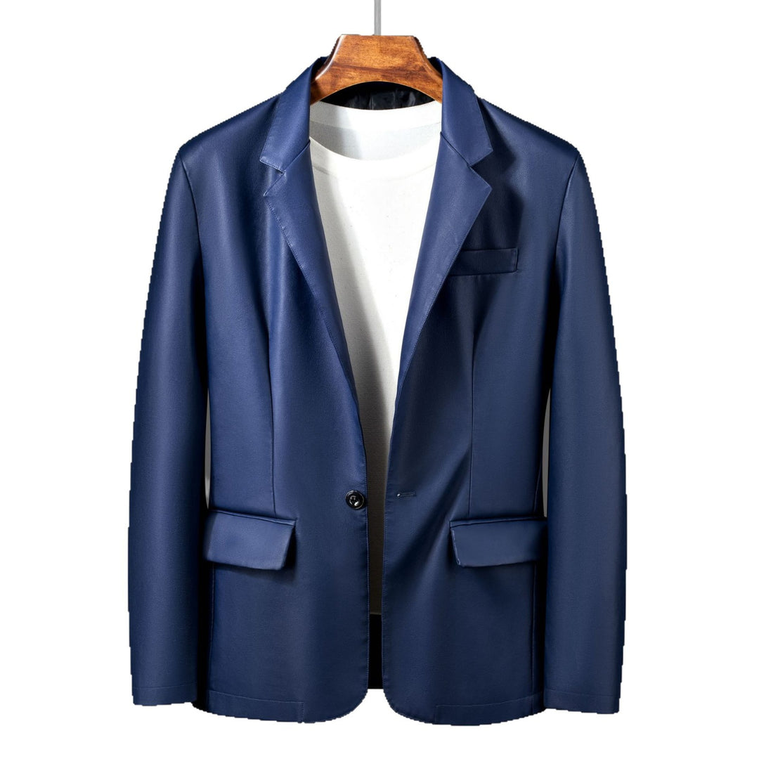 Herren Einreihiger Blazer aus Lederimitat mit Notch-Revers und Pattentaschen Echo Archiv