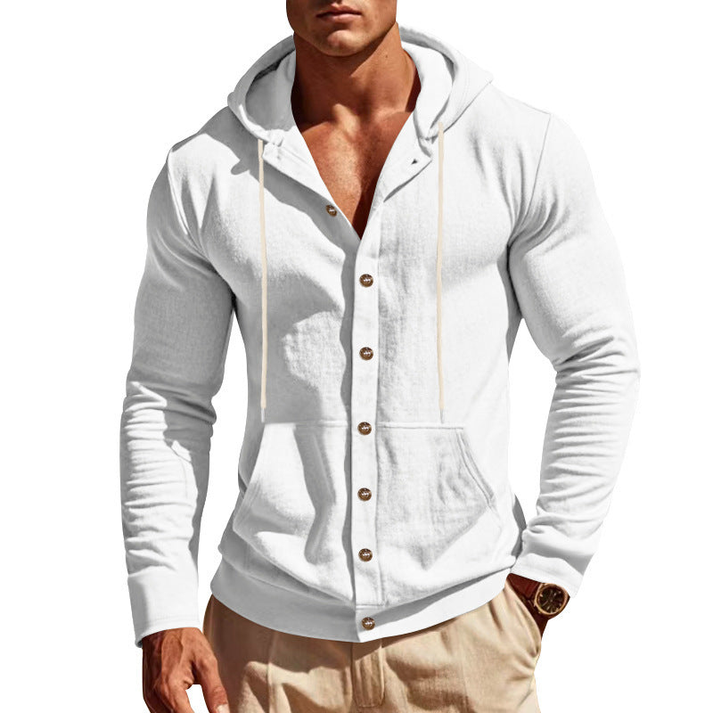 Herren nan leichte Kapuzen-Strickjacke mit durchgehender Knopfleiste schmaler Schnitt und Kängurutasche Echo Archiv