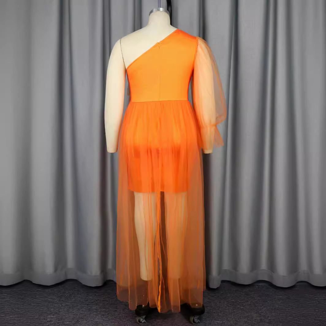 Damen asymmetrisches Abendkleid mit transparentem Überwurf Echo Archiv