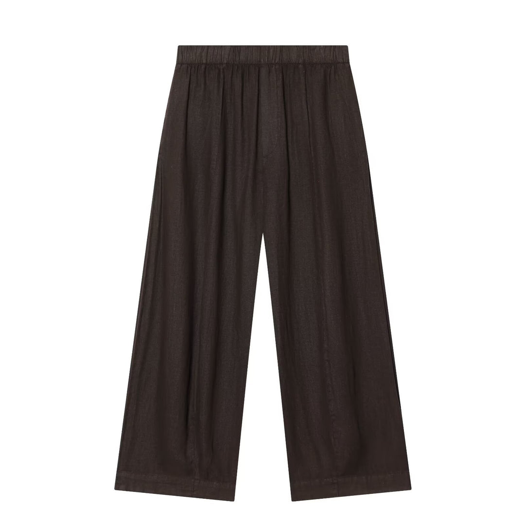 Damen Zweiteiliges Loungewear-Set aus Leinenoptik mit lockerem Pyjama‑Hemd und weiter Palazzo‑Hose Echo Archiv