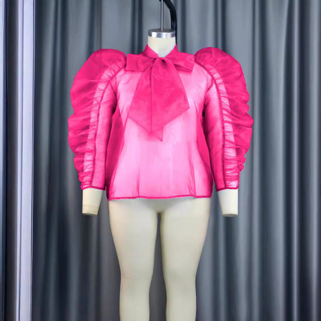 Damen elegantes Oberteil mit voluminösen Rüschenärmeln Echo Archiv
