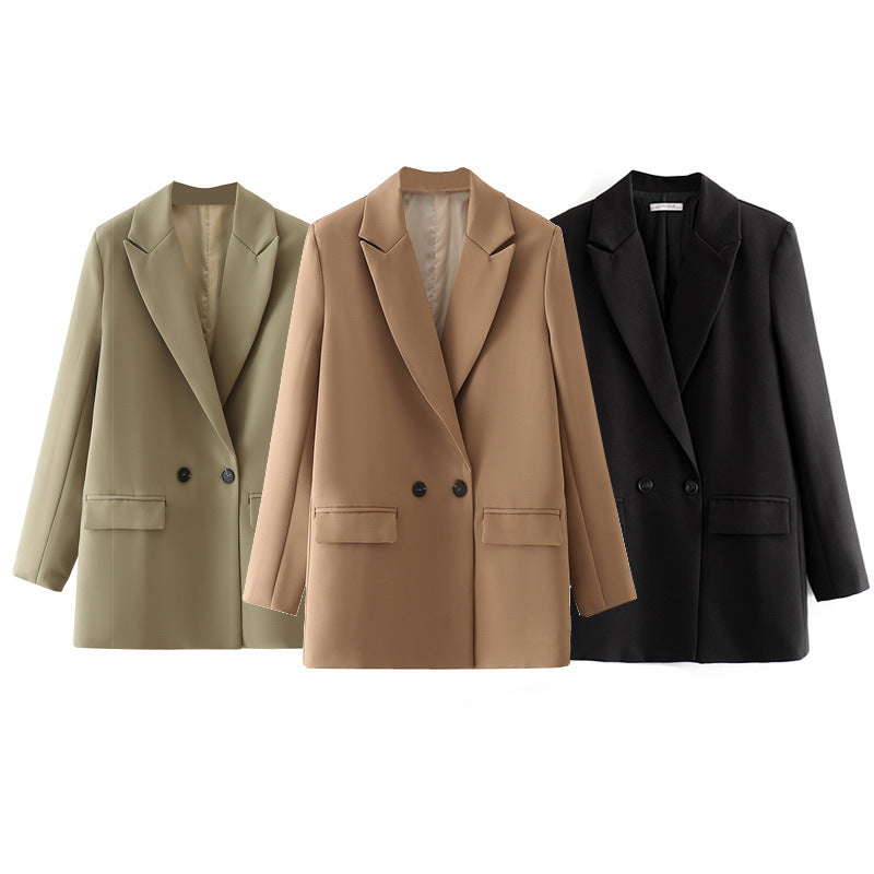 Damen taillierter Longblazer im Oversize-Look mit Reverskragen und Pattentaschen – Valéne