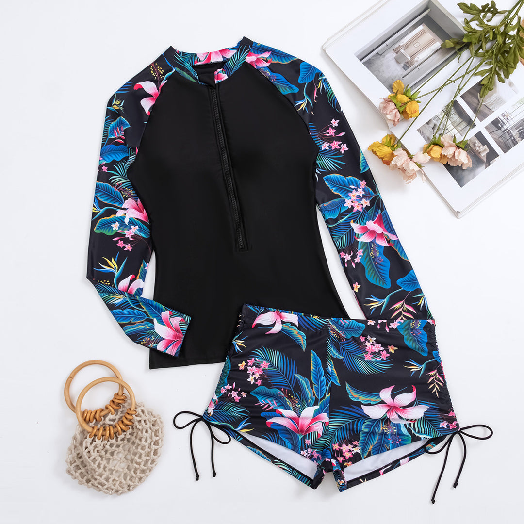 Damen Sportlicher Surf-Look Rashguard mit floralem Design Echo Archiv