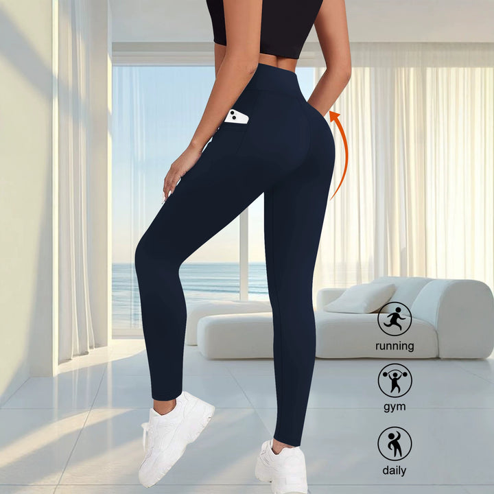 Damen High-Waist Sportleggings mit seitlicher Handytasche und formendem Kompressionsstoff echoarchiv-