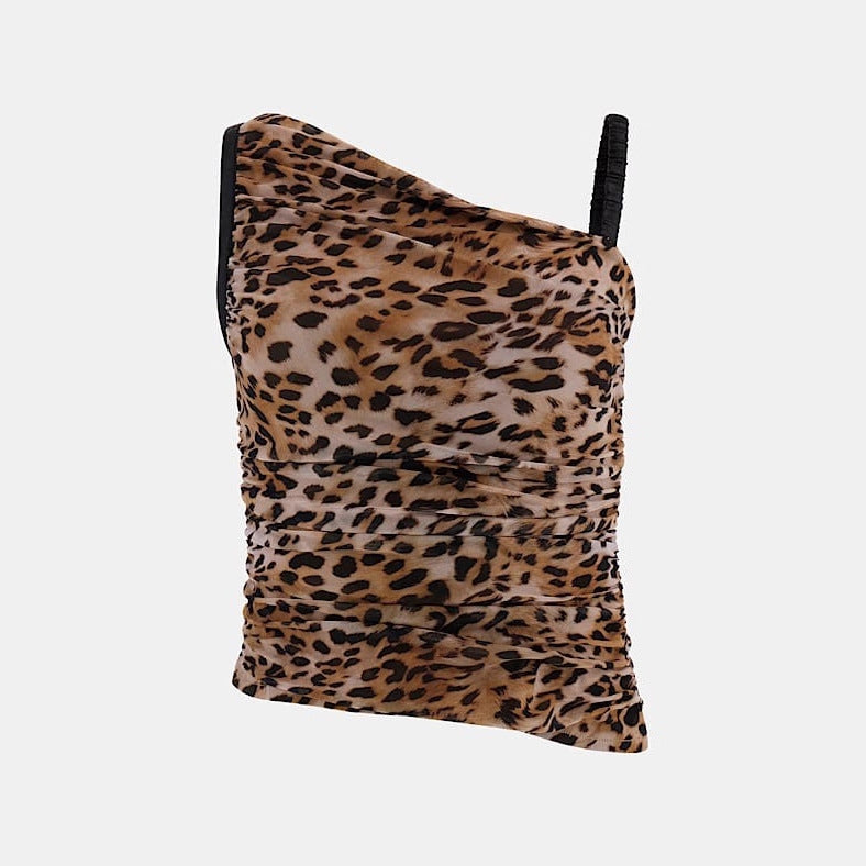 Damen Asymmetrisches Top mit Leopardenmuster und raffinierten Rüschen Echo Archiv