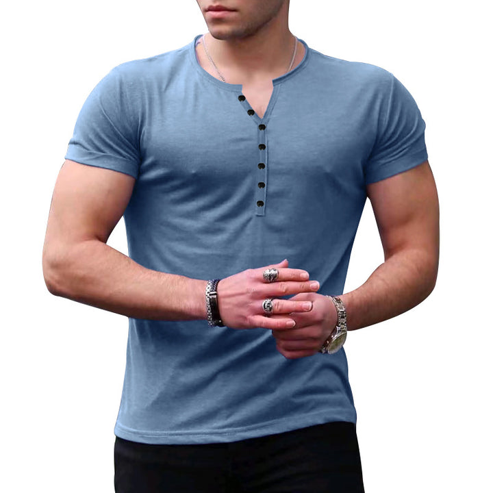 Herren Kurzarm-Henley-T-Shirt mit Knopfleiste und weichem Baumwollmaterial Echoarchiv