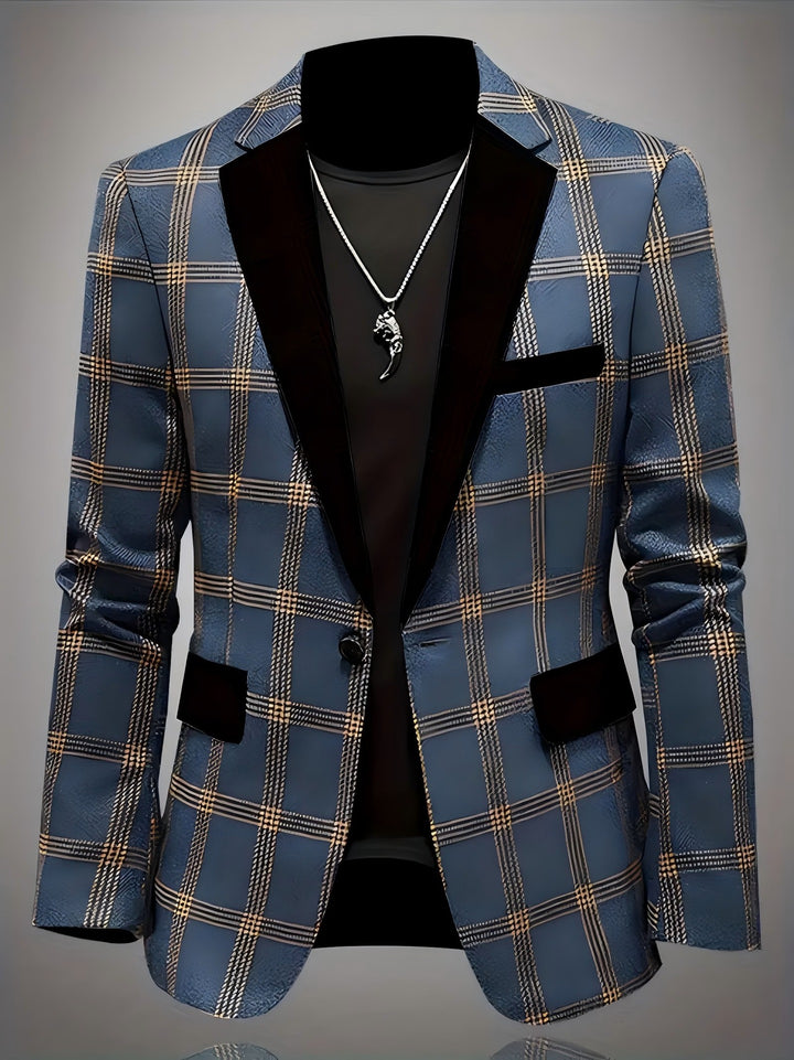 Herren Eleganter Karoblazer mit samtigem Revers Echoarchiv