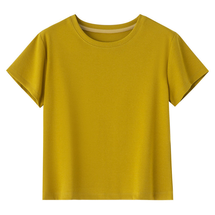 Damen Kurzgeschnittenes Boxy-T-Shirt aus weichem Baumwollstretch mit Rundhalsausschnitt Echo Archiv
