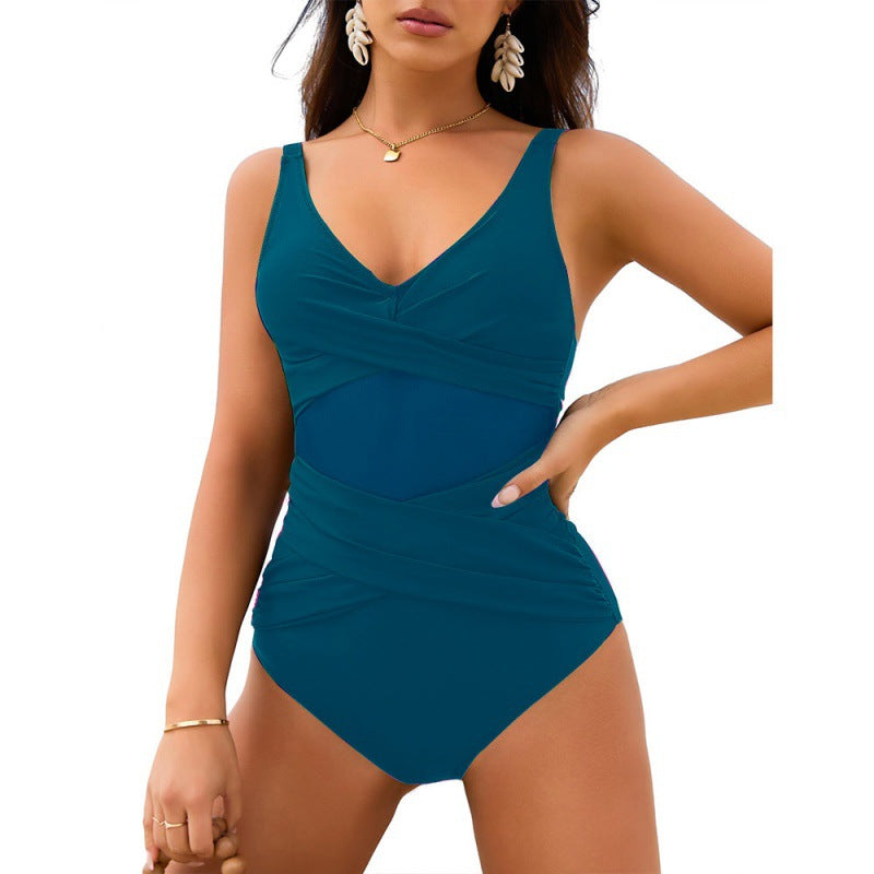 Damen Einteiliger Badeanzug mit raffiniertem Wickeldetail und figurformendem Schnitt Echo Archiv