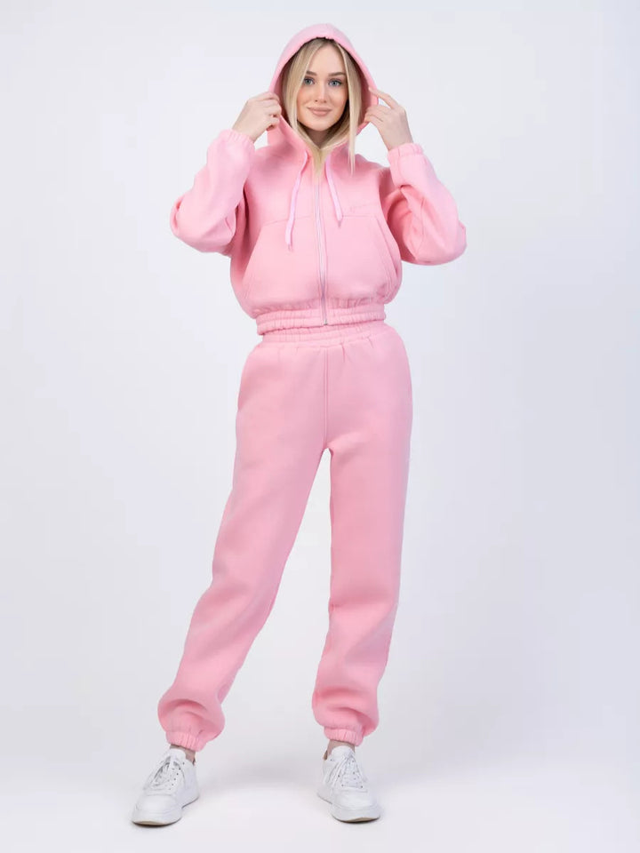 Damen Gekürztes Zip‑Hoodie mit elastischer High‑Waist Jogginghose – Auréline