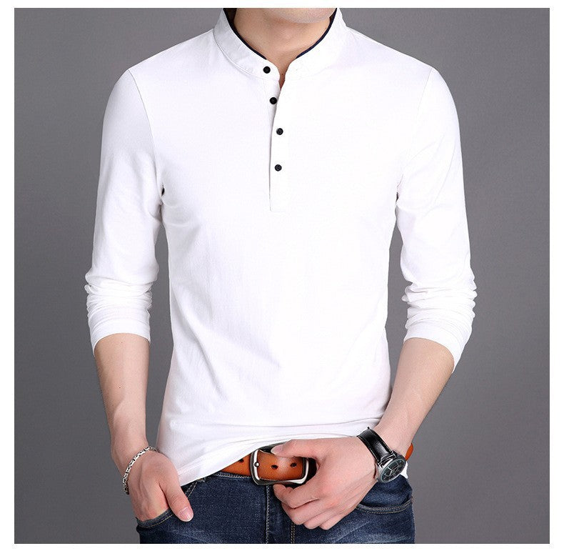 Herren langärmliges Polohemd mit modernem Stehkragen und eleganten Knopfdetails Echoarchiv