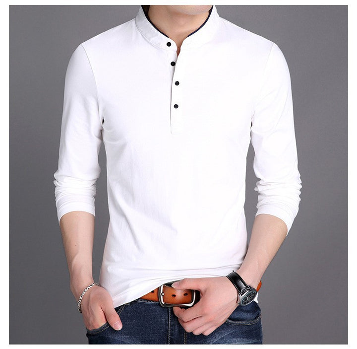 Herren langärmliges Polohemd mit modernem Stehkragen und eleganten Knopfdetails Echoarchiv