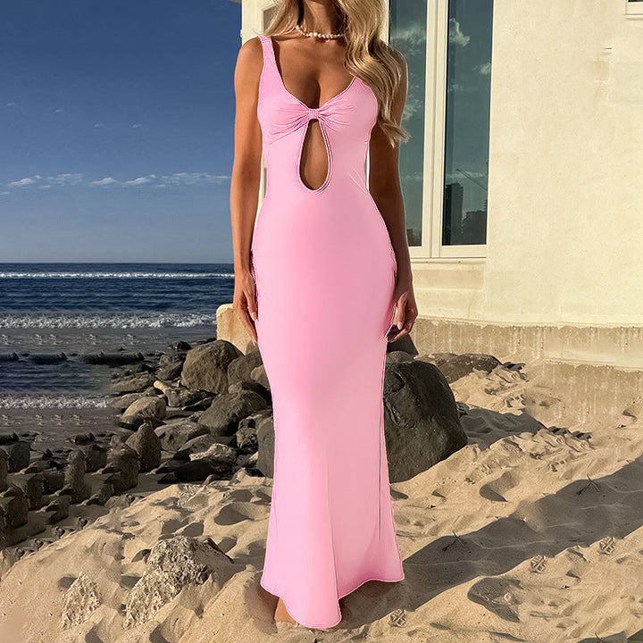 Damen figurbetontes Maxikleid mit tiefem V-Ausschnitt und Cut-Out Echo Archiv