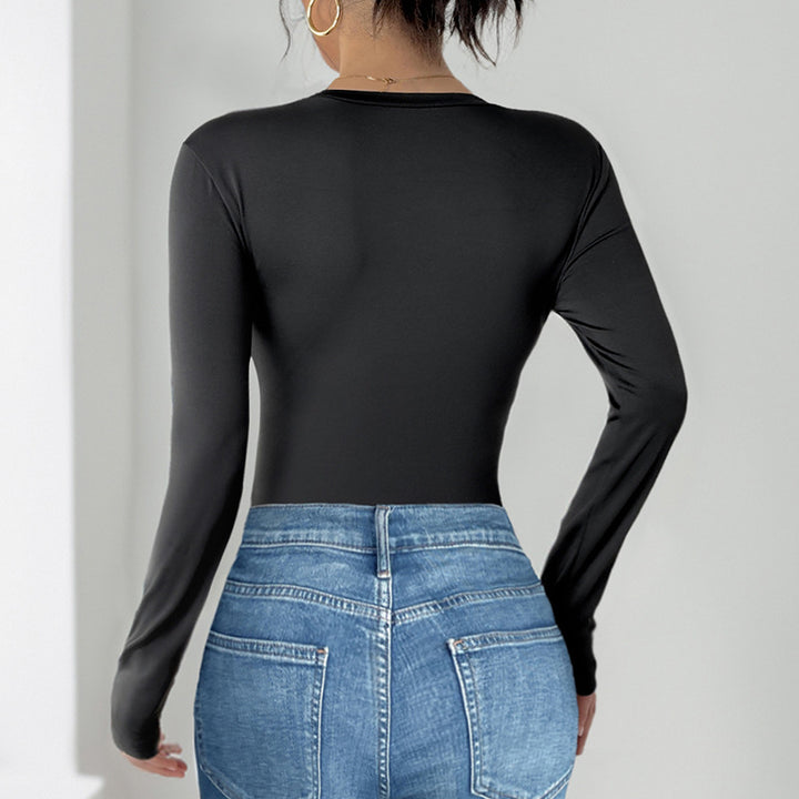 Damen Langärmliger Sculpting-Body mit 3D-Rosen-Applikationen Echoarchiv