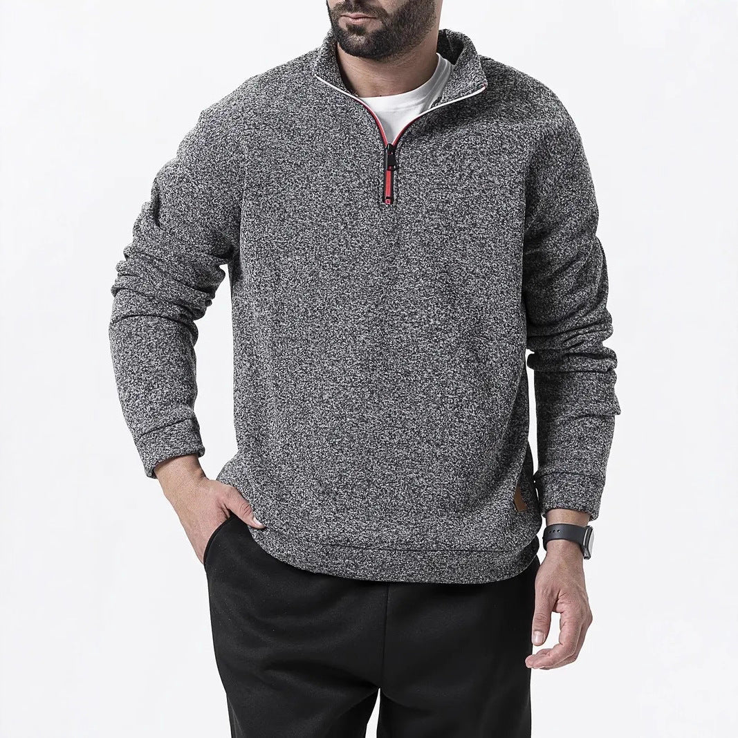 Herren Fleece-Pullover mit halbem Reißverschluss und strukturiertem Design Echoarchiv