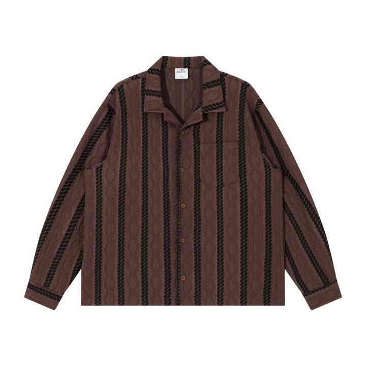 Unisex Leichte Hemdjacke mit Camp-Kragen, Relaxed‑Fit und vertikalem Zopfstreifenmuster Echoarchiv