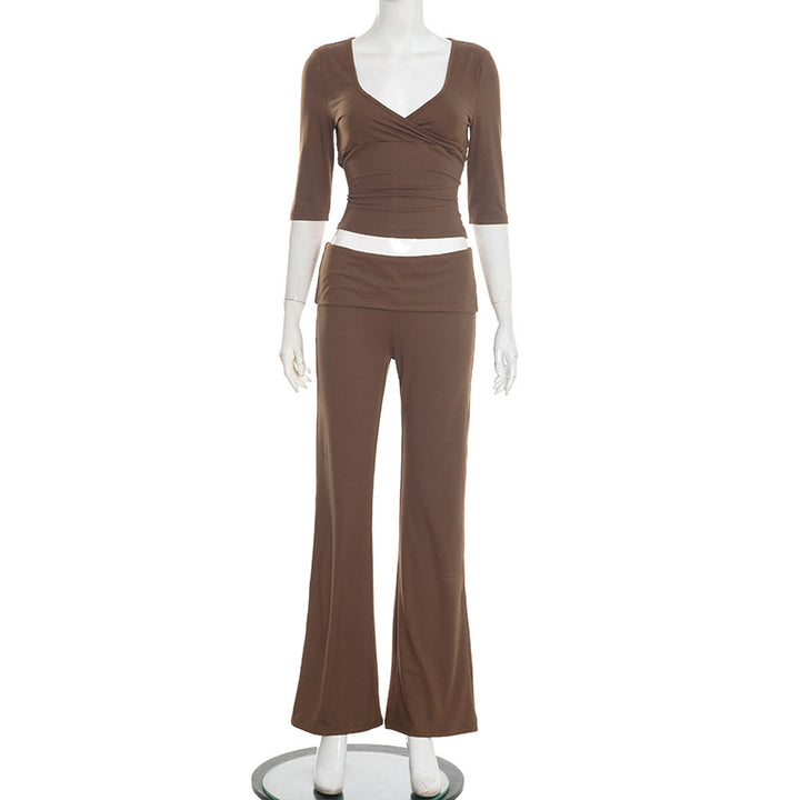 Damen lässiges Set aus elegantem Oberteil und fließenden Schlaghosen Echo Archiv