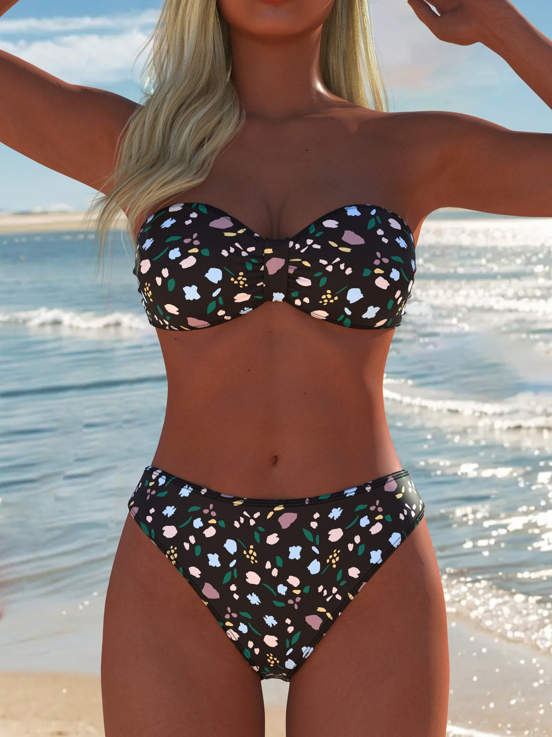 Damen Sportliches Bikini-Set mit Wickeldesign und hohem Bund Echo Archiv
