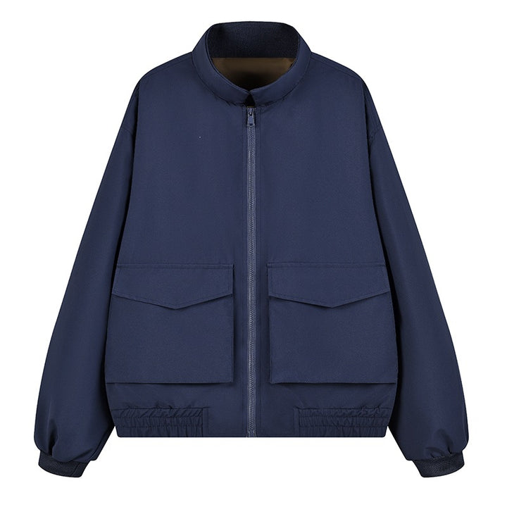 Herren Boxy Utility‑Bomberjacke mit großen Pattentaschen, Stehkragen & Reißverschluss Echoarchiv
