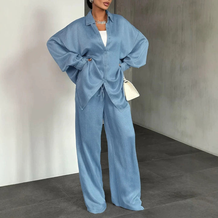 Damen Bequemes und lässiges Set aus oversized Bluse und weiten Hosen Echo Archiv