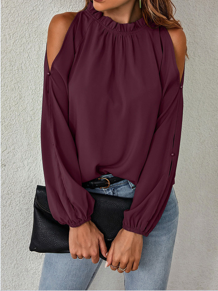 Damen Bluse mit kühlen Schulterdetails und elastischen Ärmeln – Élovi
