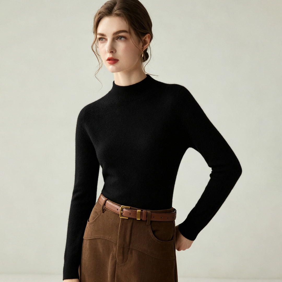 Damen Schmaler Mockneck-Feinstrickpullover mit kaschmirähnlicher Haptik Echoarchiv