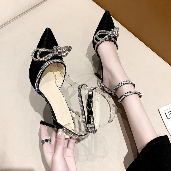 Damen nan spitze Riemchen-Pumps mit funkelnder Strass-Schleifenapplikation und verstellbarem Knöchelriemen Echo Archiv